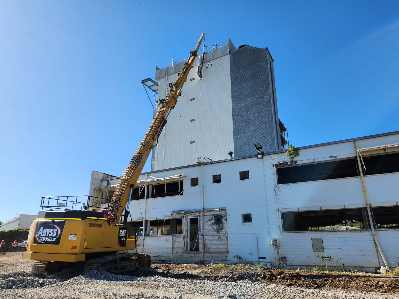 Demolition of high rise with high reach excavator Demolition of high rise with high reach excavator in Brisbane