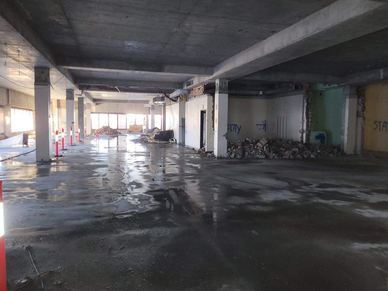 Demolition in progress on the internal space of the old courthouse.