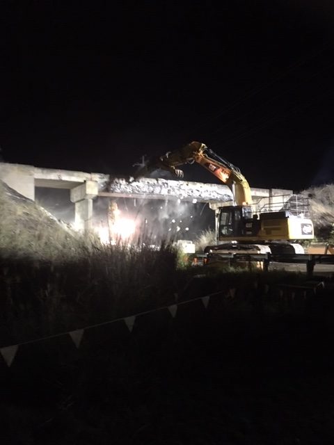 Greenvale Rail Overbridge demolition at night