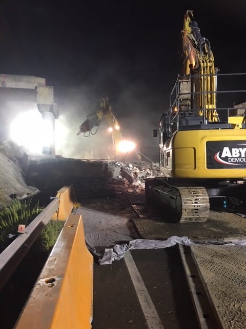 Greenvale Rail Overbridge demolition at night