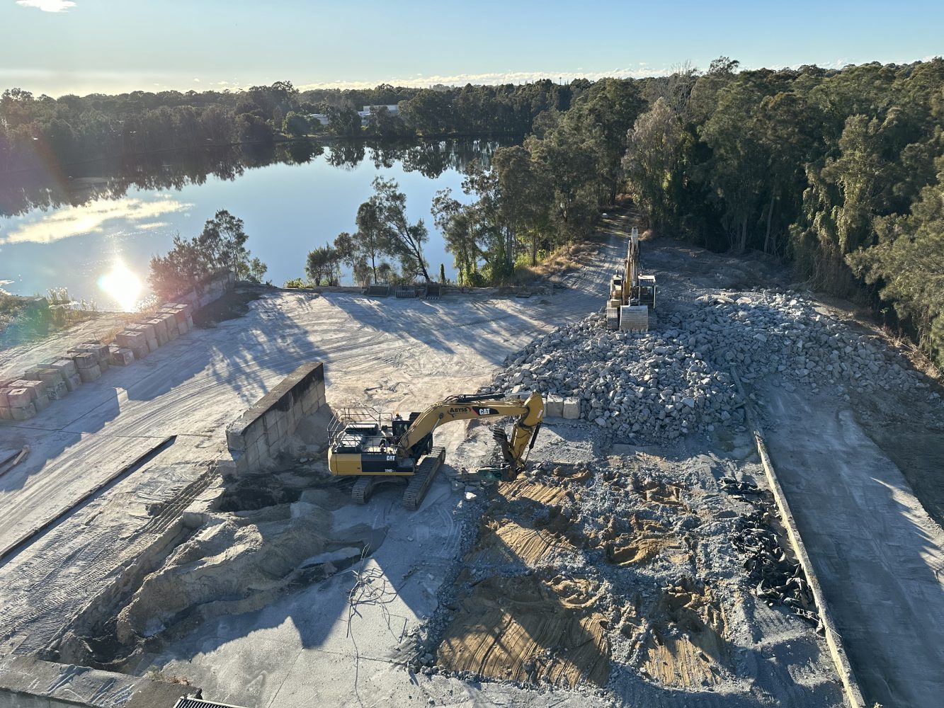 Aerial shot of concrete plant during demolition